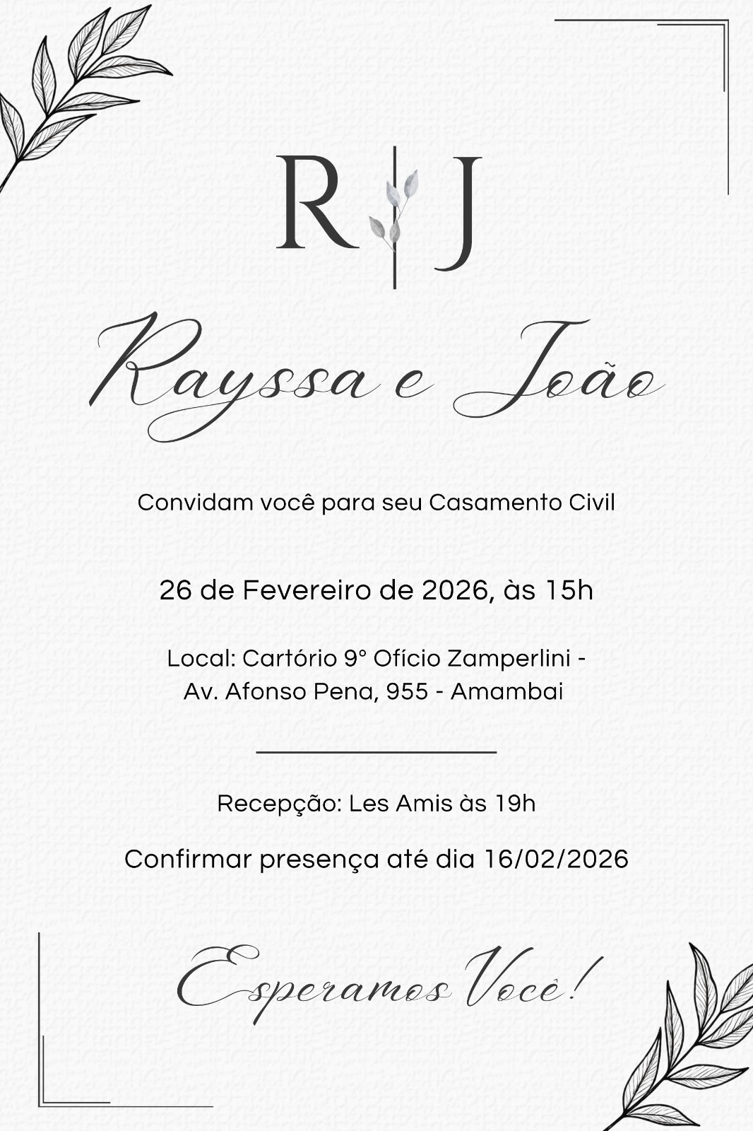 Convite Tradicional - Casamento branco e preto  — imagem principal